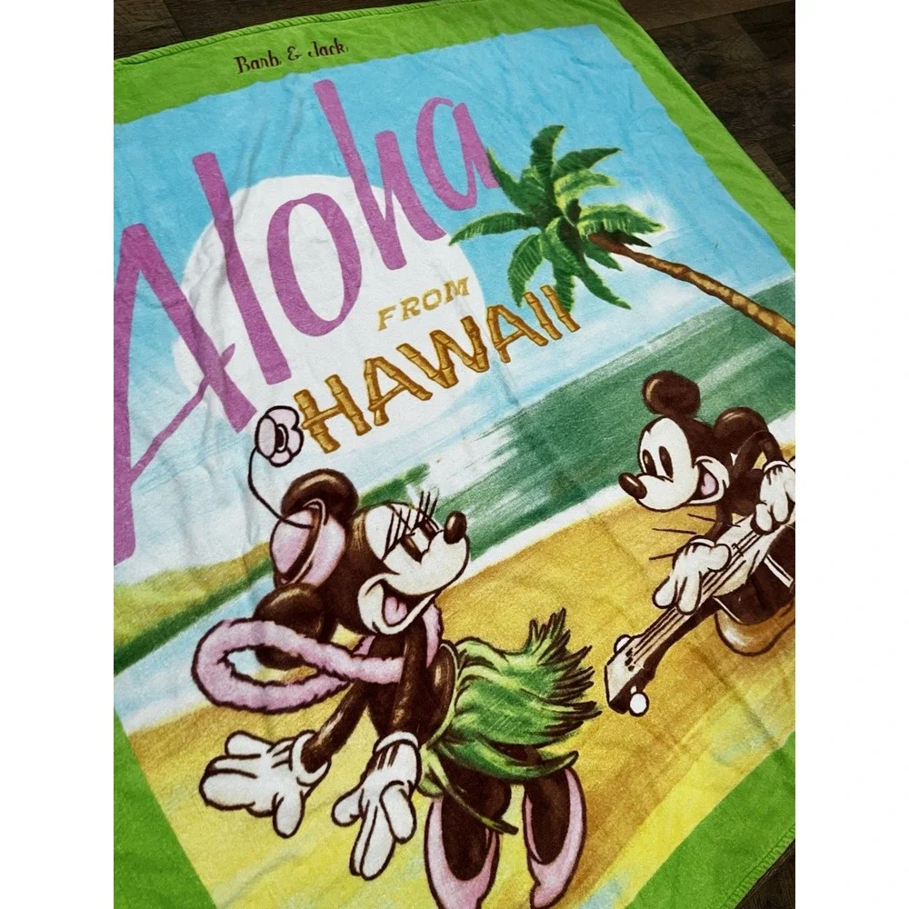 Vintage Disney Mickey & Minnie Aloha From Hawaii Beach Towel 90s Made in‎ Taiwan